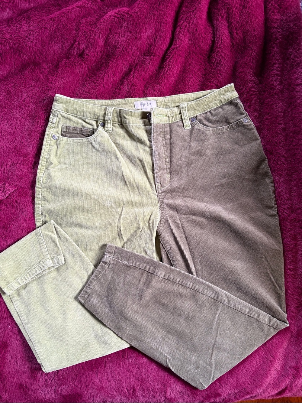 Style & Co. Two-Tone Straight Leg Jeans in Olive Green & Brown